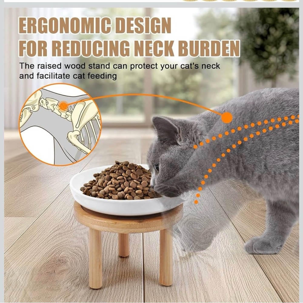 Ceramic Elevated Pet Bowls with Bamboo Stand - Picture 2 of 7
